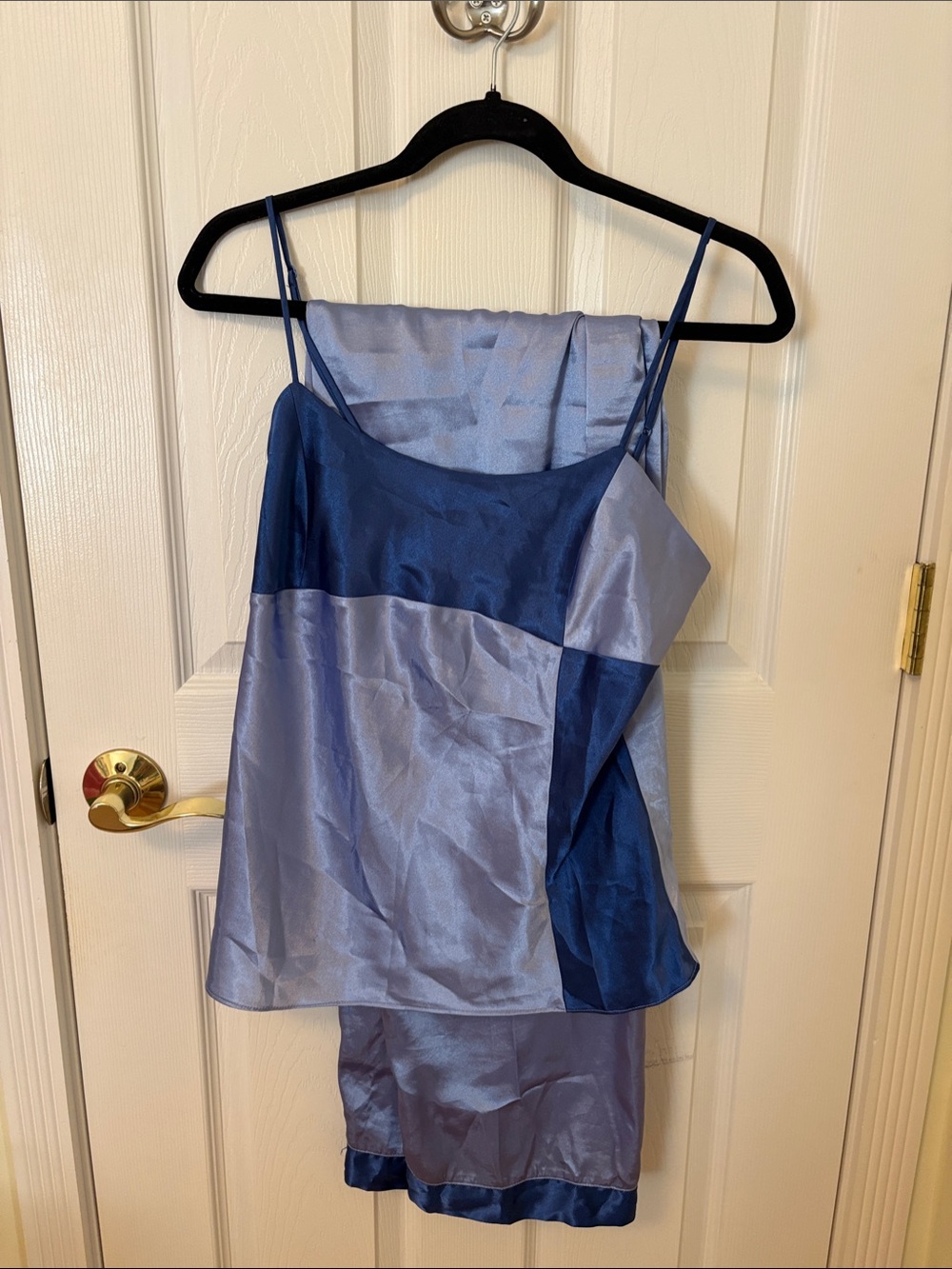 Colorblock Satin Cami and Pants Set in Blue and Periwinkle